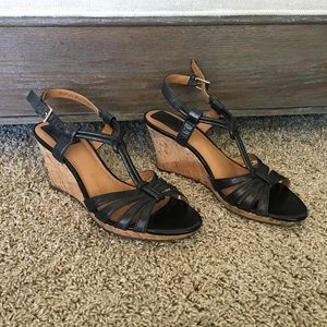 Black Leather & Cork Wedge